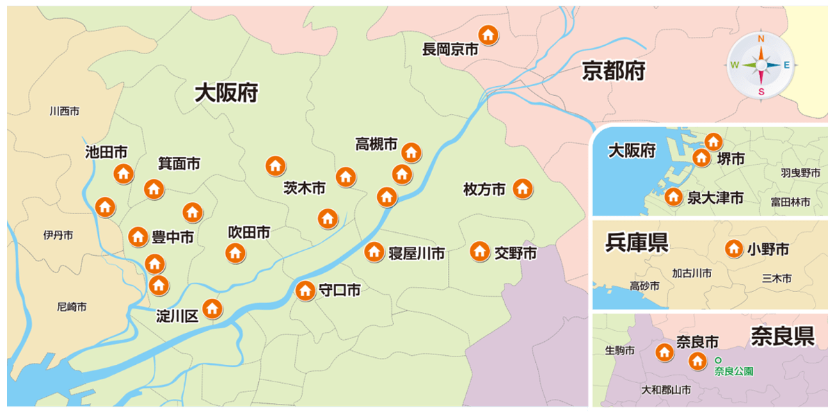 26施設の位置を示す地図